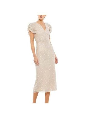 New Mac Duggal Sequins Flutter Cap sleeve Midi Dress Size 6